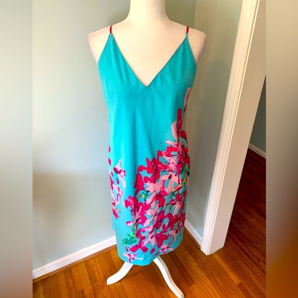 Natori blue with pink floral nightgown, XL